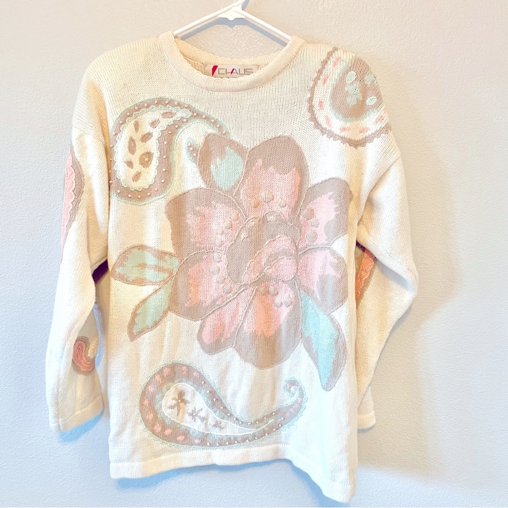 Chaus Vintage Floral Paisley Knitted Coquette Sweater